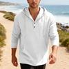 Men's Linen Hooded Long-Sleeved T-Shirt Beachwear & Leisurewear Loose Fit with Large Pockets Henley Neck Top