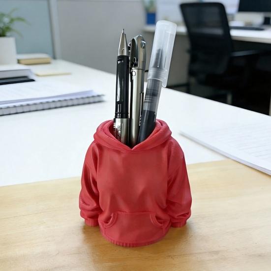 3D Printed Hoodie Pen Holder, Makeup Brush Organizer for Desk, Creative Sweatshirt Shape Pencil Storage Container, School Office Supplies