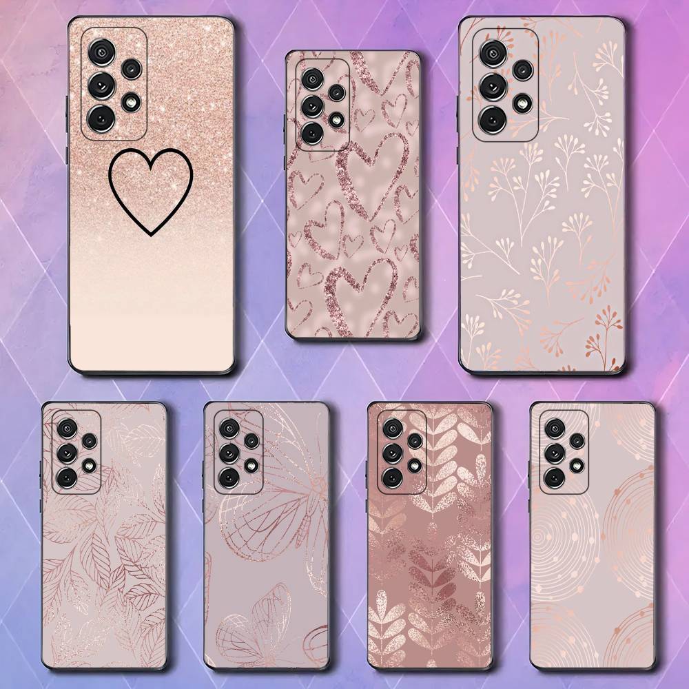Gold Rose Love Heart Luxury Black Phone Case For Samsung Galaxy S23 S24 S25 Ultra S22 Plus S21
