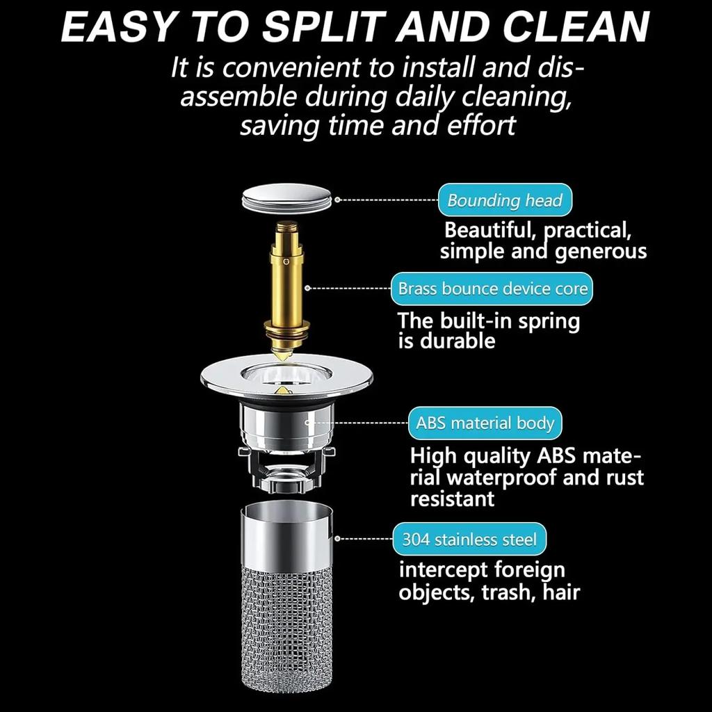 Stainless Steel Floor Drain Filter Washbasin Plug Anti Odor Pop-Up Bounce Core Basin Stopper Hair Catcher Shower Sink Strainer