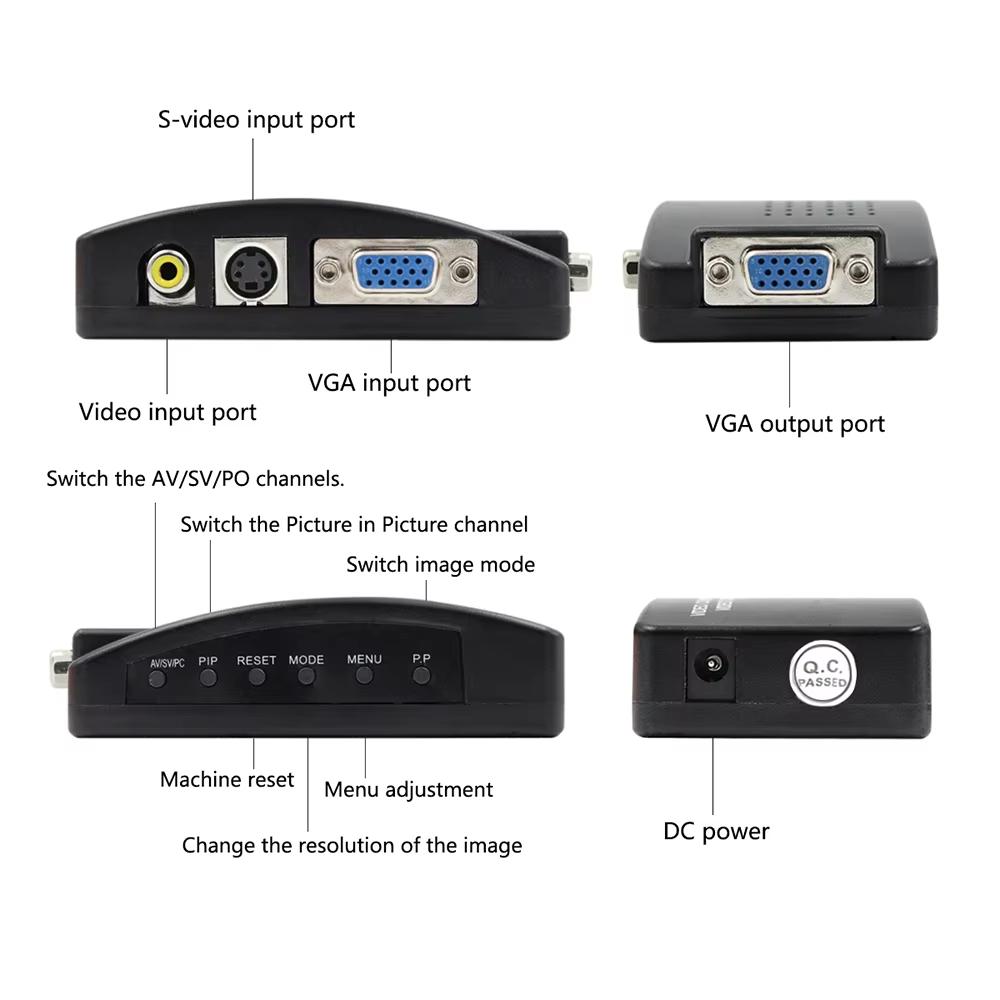 AV To VGA Adapter RCA VGA Converter PC RCA Composite S-Video AV Input To PC VGA LCD Output Converter Switch Box