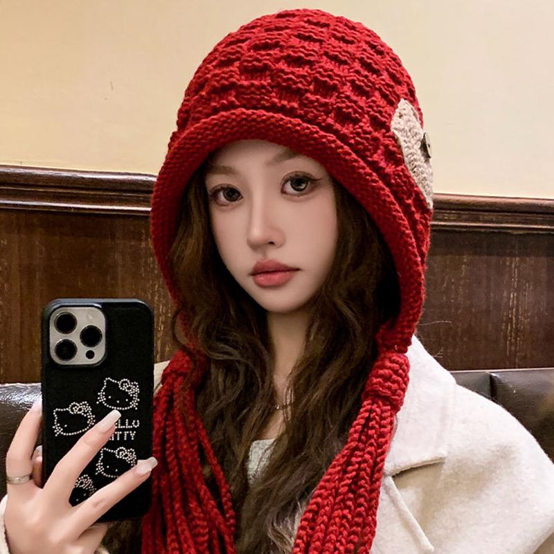 Autumn And Winter Warm Handmade Braid Knitted Hat Trend   Patch Tassel Wool Hat