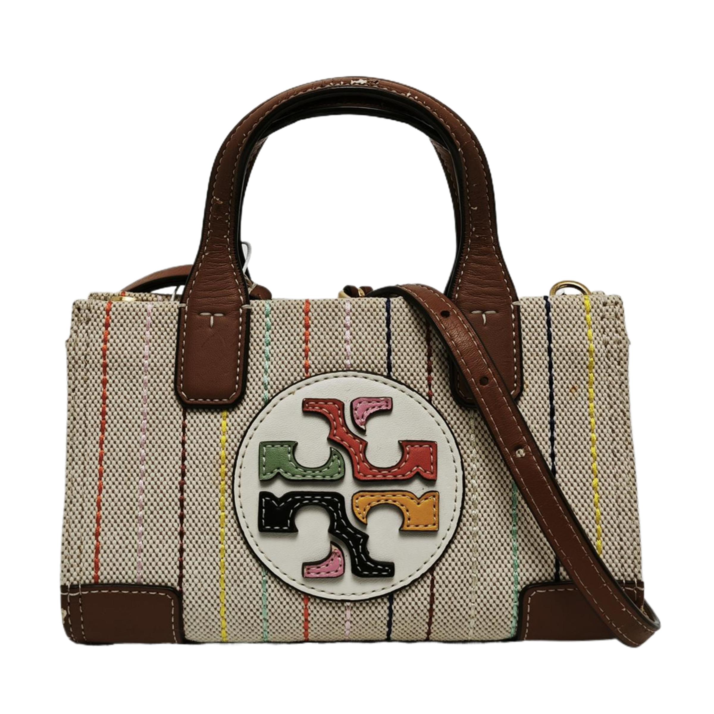 [Pre-Owned] Tb Ella Striped Fabric Tote Bag Shopping Bag Shoulder Handbag Crossbody Mini - Fair #1VG4UC1 ONE SIZE