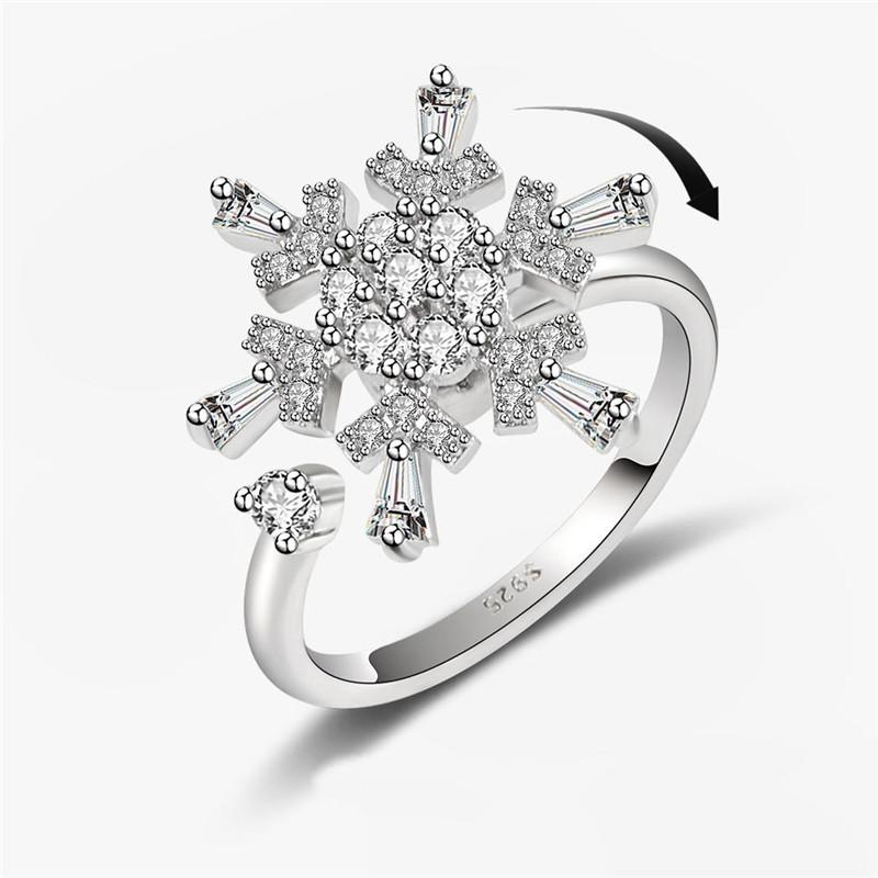 Winter CZ Snowflake Opening Rings for Women Girls Christmas Jewelry Fidget Anxiety Relaxing Ring Year Gift