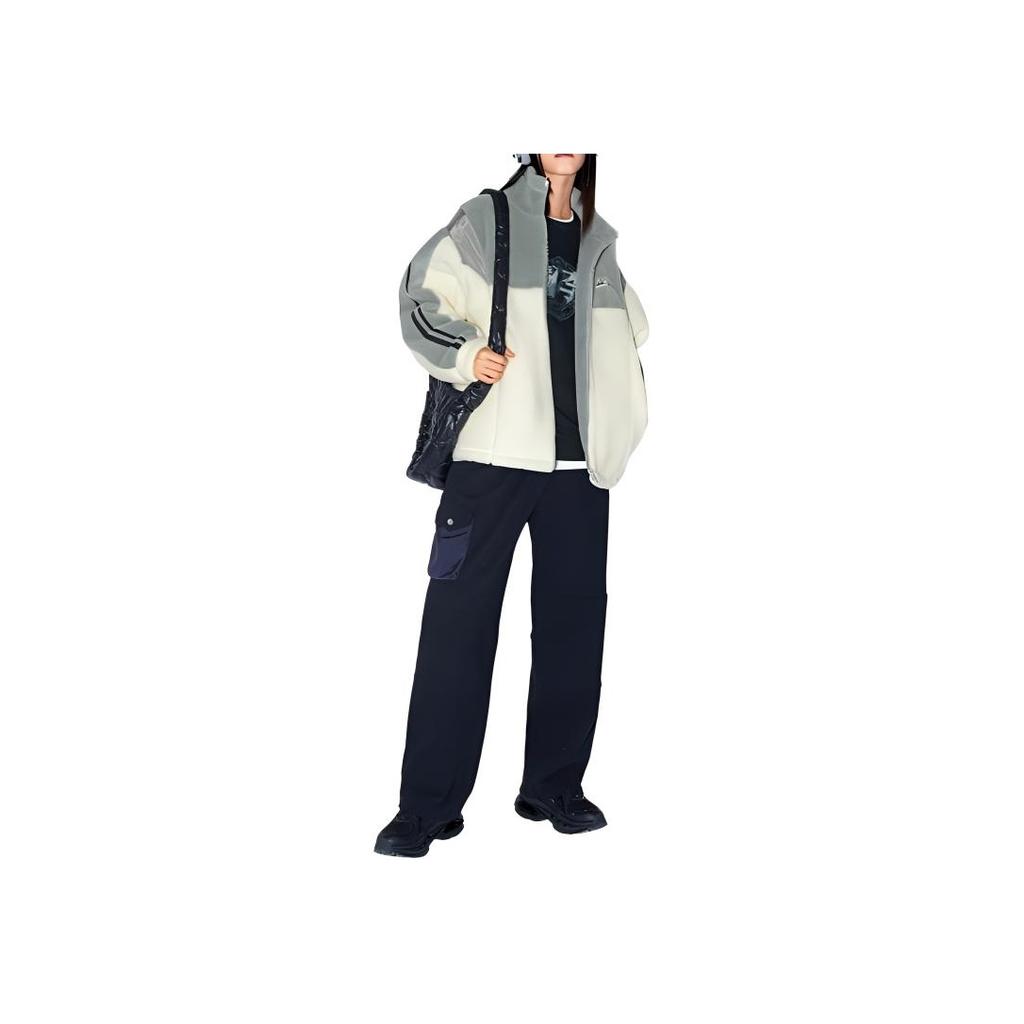 Li Ning Reignite Series Loose Cardigan Comfortable Casual Simple Zipper Stand Collar Color Block Sweatshirt Unisex sweatshirt Gray Off-White AWDUB41-2