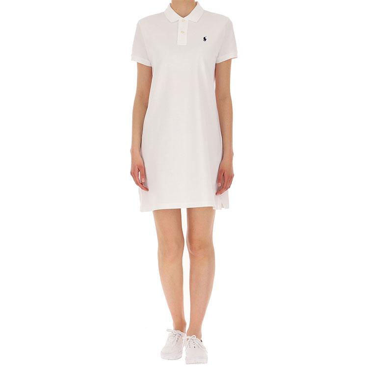 Polo Ralph Lauren Solid Color Logo Embroidered Polo Collar Short Sleeve Dress Women dresses White 211799490-017
