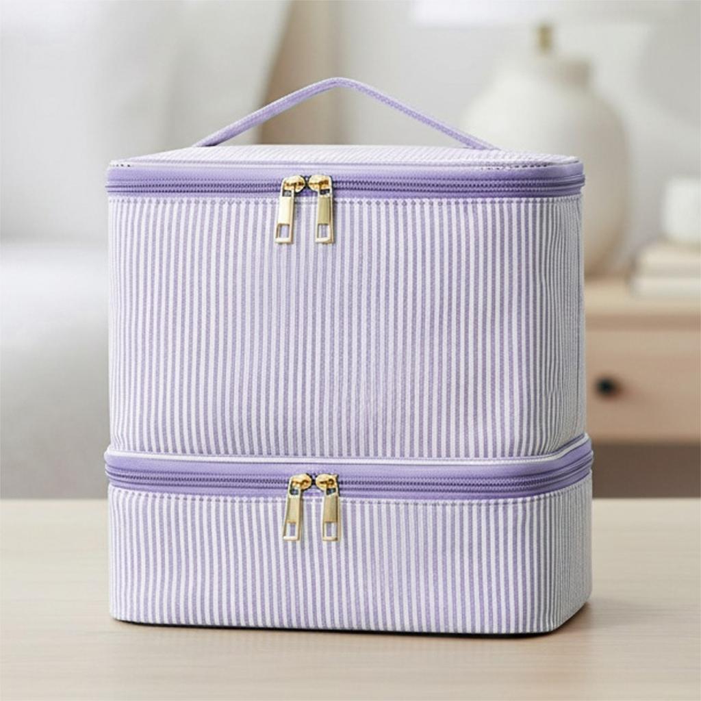 Double Layer Pu Leather Nail Polish Storage Organizer with Handles Gel Nail Polish Bag for Women Manicure Supplies