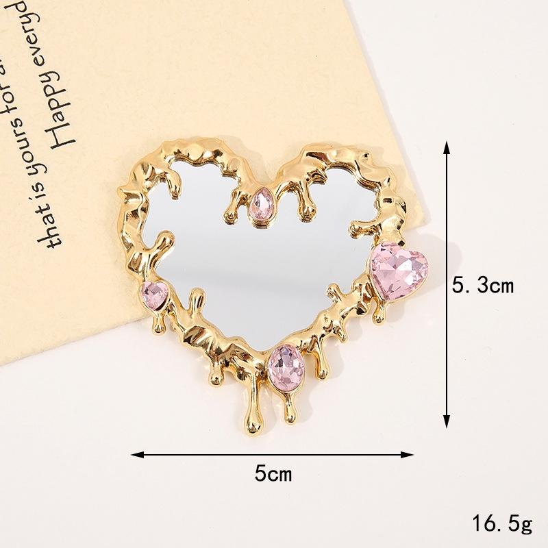 Sense of Advanced Butterfly Heart Shaped Girls Gem Make Up Mirror Liquid Metal Style Women Mini Portable Handheld Mirror