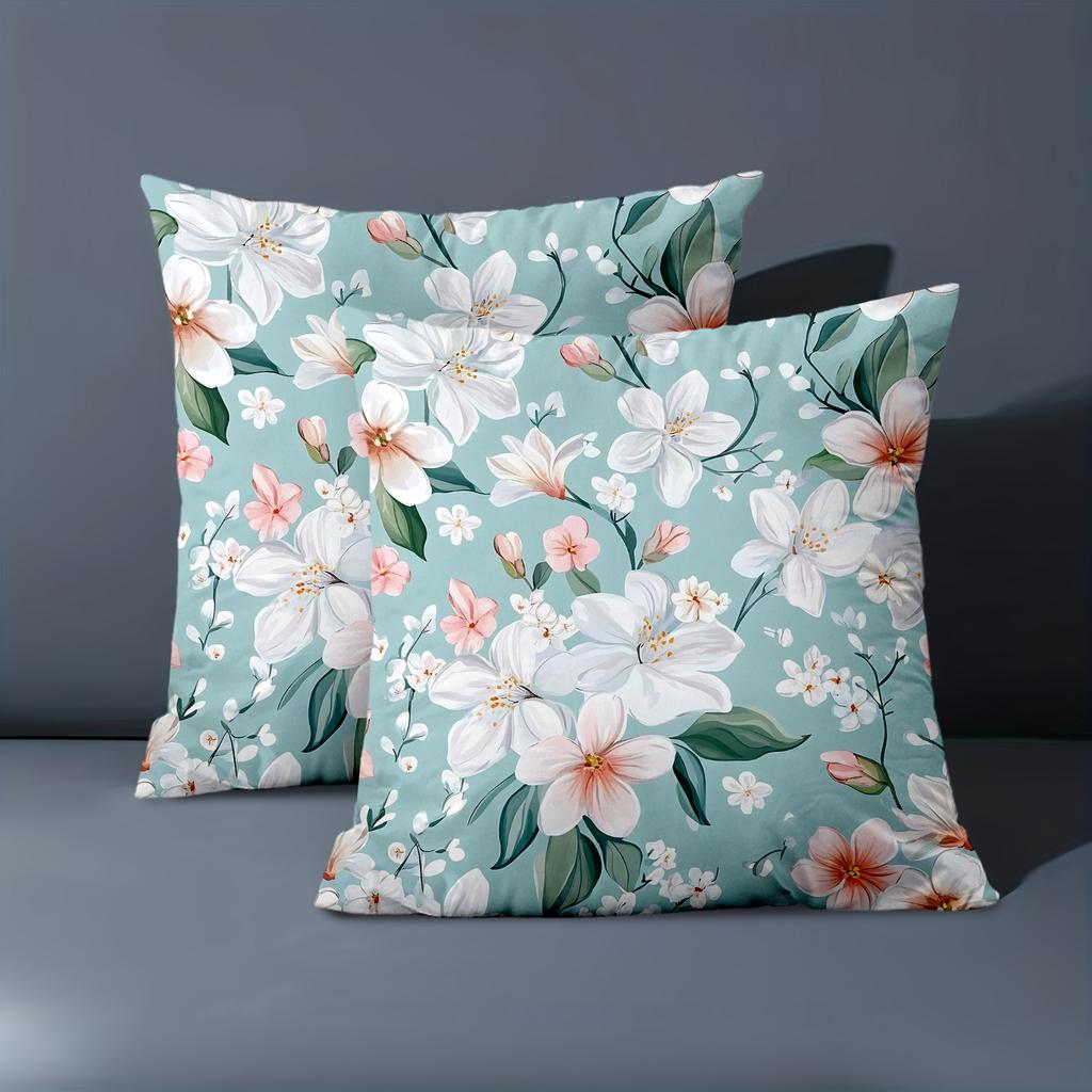 1 Pieces Floral Printed Light Blue Throw Pillow Covers Polyester pillowcase, sofa decorative cushion cov Headboard Pillow