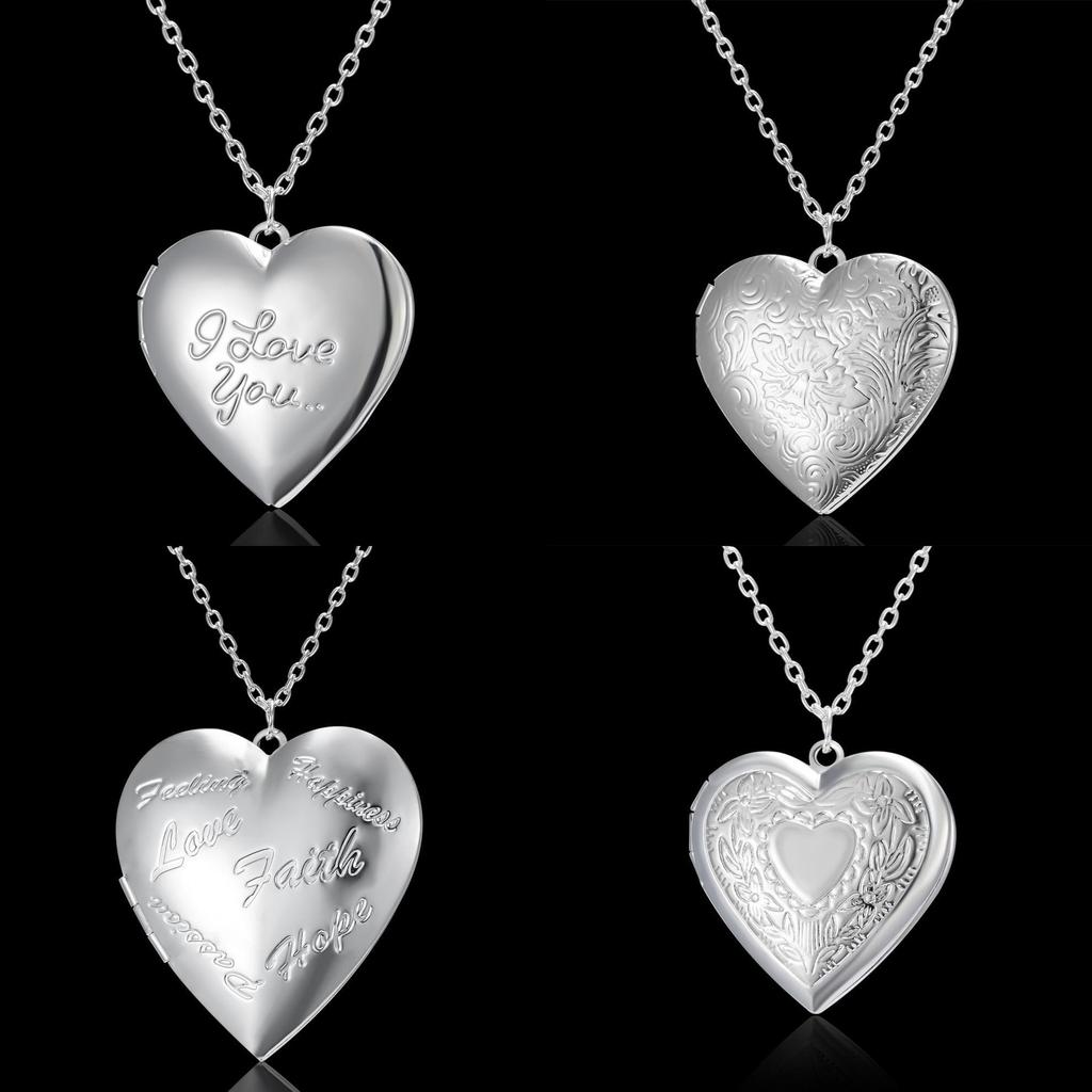 Minimalistischer Herz-Fotoanhänger Halskette Für Frauen Mit Versilberter Legierungskette