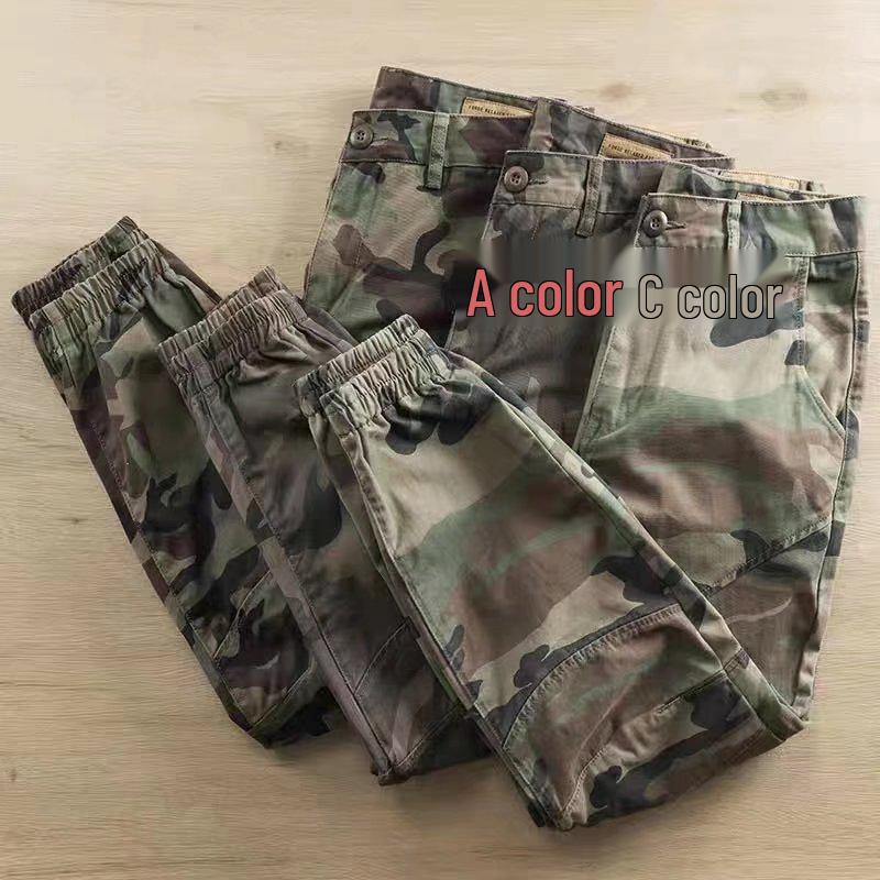 Men's Retro Camouflage Cargo Joggers - Loose Military Casual Pants for Streetwear and Workwear