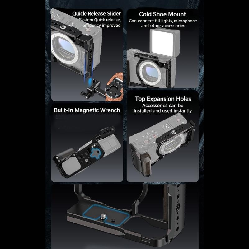 Camera Expansion Frame Cage with Comfortable Wood Grip and Multiple Mounting Point for ZR Photography Accessories