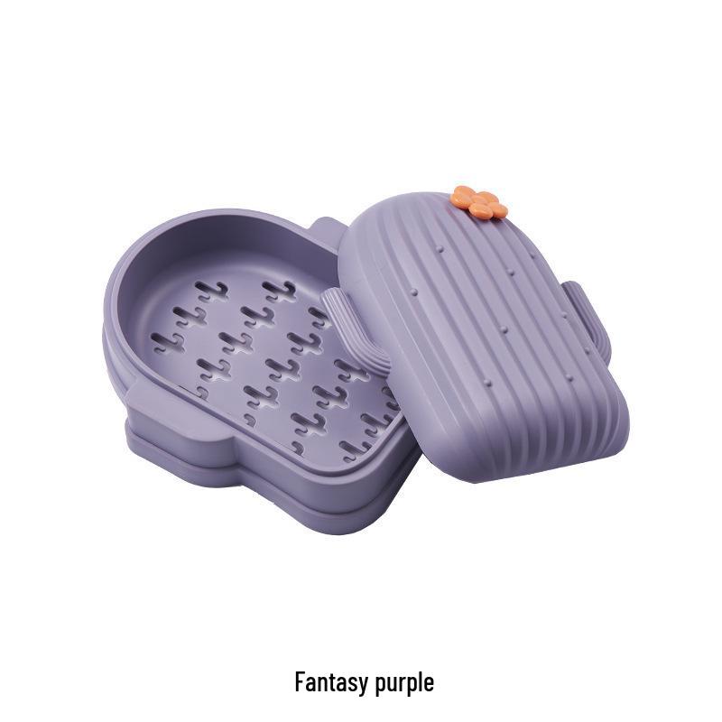 

Cactus Design Double-Layer Soap Holder with Lid for Home and Dorm Countertops