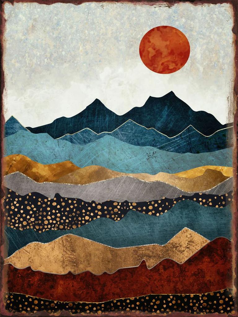 Moonlit Mountains Metal Tin Sign Hanging Wall Decor Aesthetic Iron Plate for Home Sofa Background Decorative Plaque Art