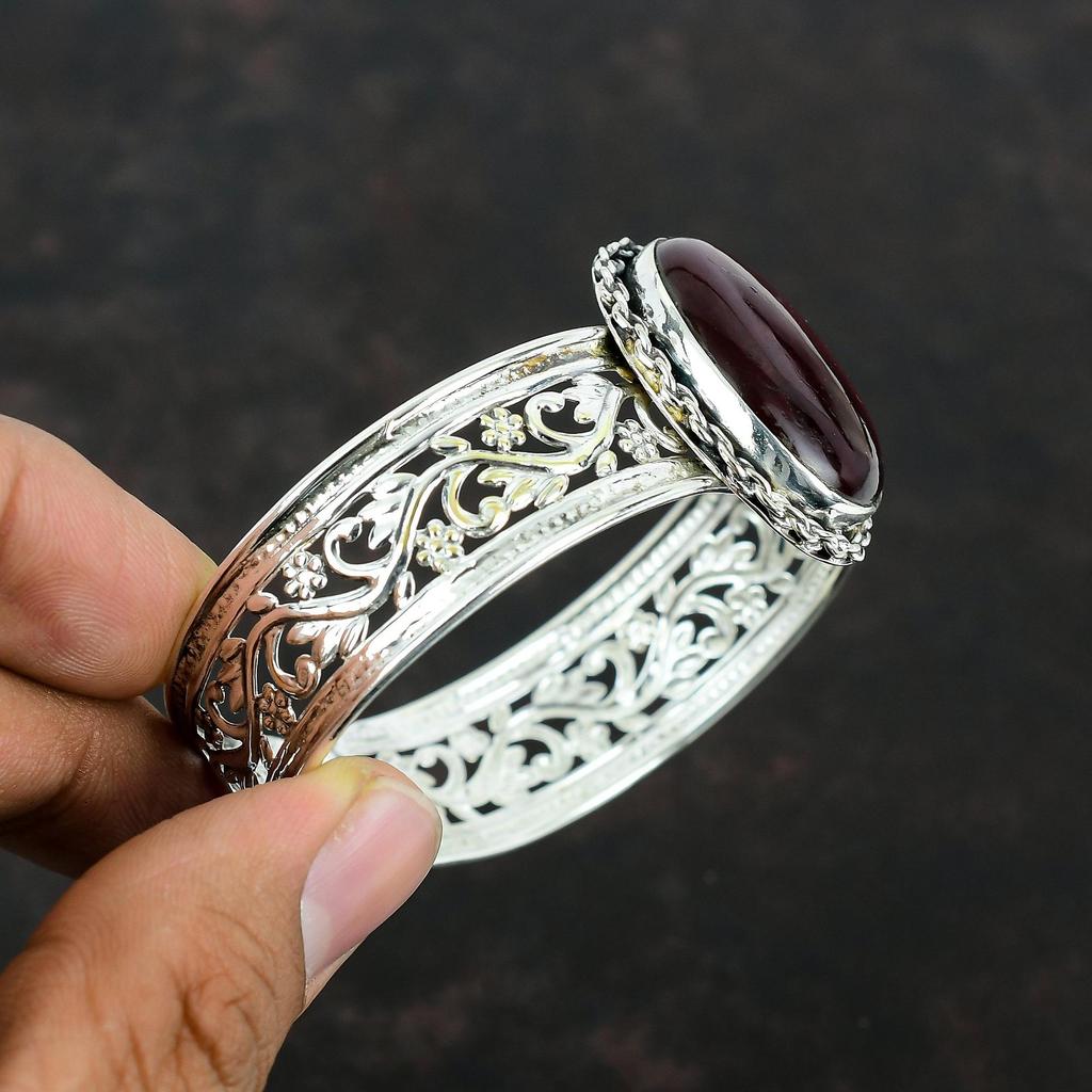 Red Fire Labradorite Cuff Bracelet Gemstone Bangle Handmade Unique Jewelry 925 Sterling Silver Cuff Bracelet Adjustable Bangle Gifts For Mom
