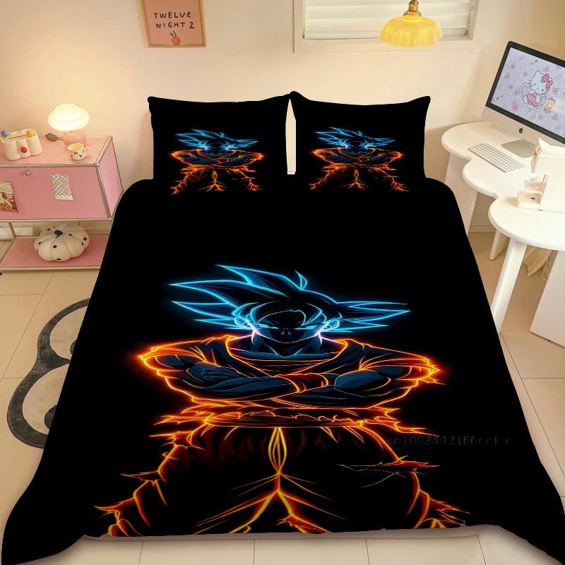 Tens Japanese D-Dragon-Bal Soft Duvet Cover Anime Super Saiyan Beding Set Son Goku Comfortable Quilt Cover Set Warm Comforter Cover for Bedrom