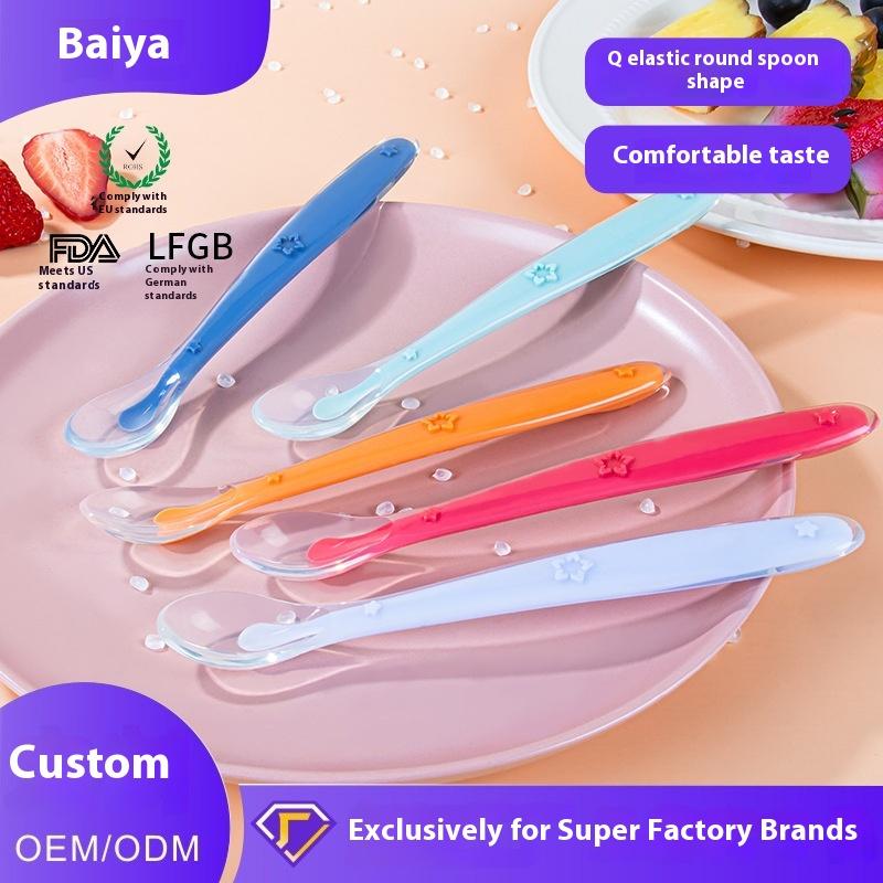 

Newborn Baby Silicone Spoon Baby Liquid Children Learn to Eat Training Spoon Auxiliary Food Rice Noodles Soft Spoon Baby Products 17 зелений