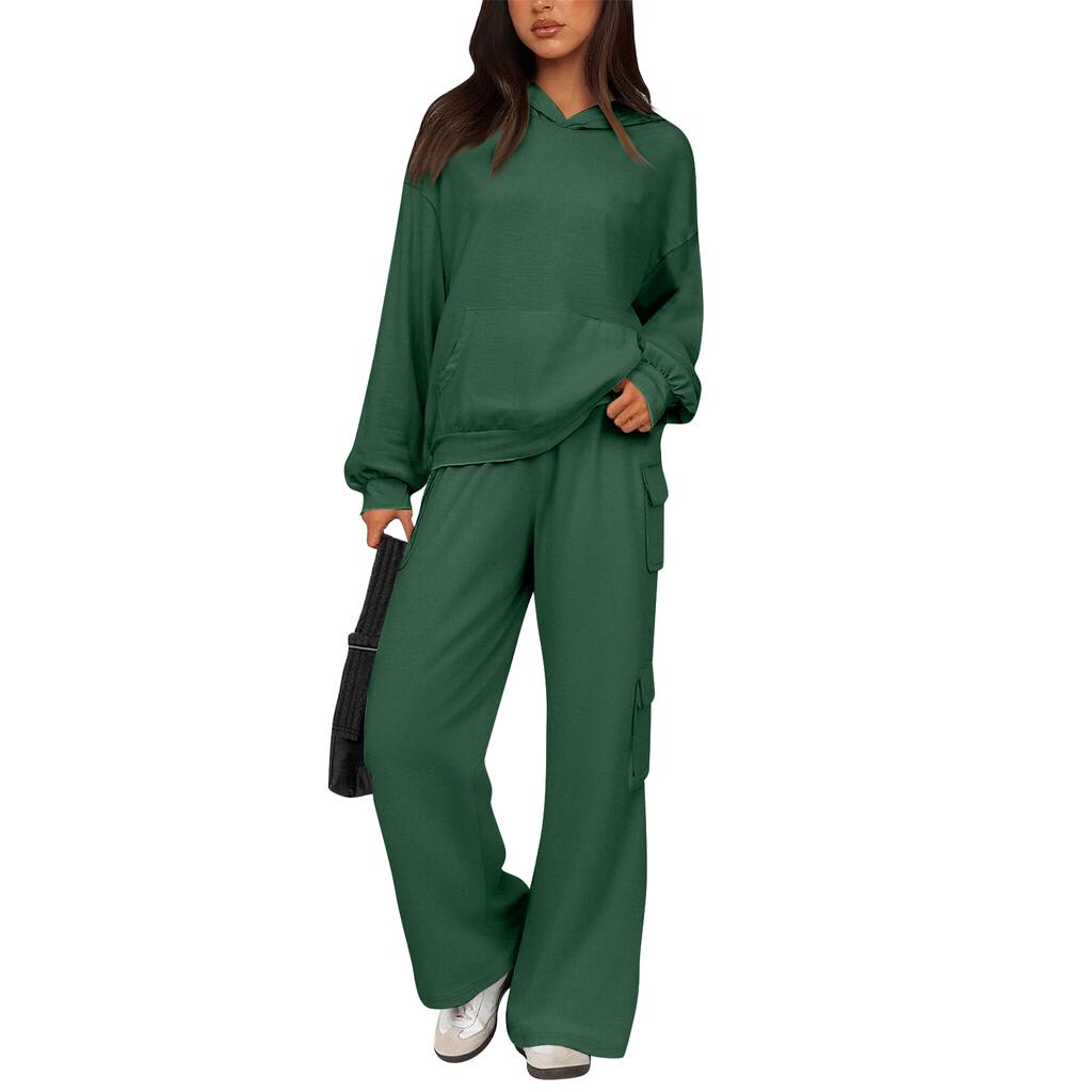 Women's 2 Piece Short Sleeve Sweatshirt Pants Set With Pockets Casual Sportswear