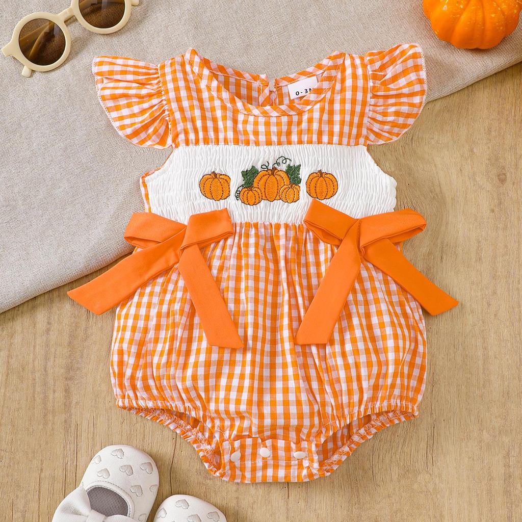 2025 Summer Baby Romper with Christmas Tree and Halloween Pumpkin Embroidery
