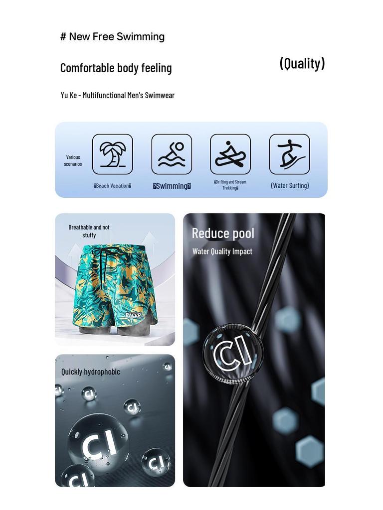 Men's Plus Size Anti-Embarrassment Swim Trunks Boxer Briefs and Swim Gear Set