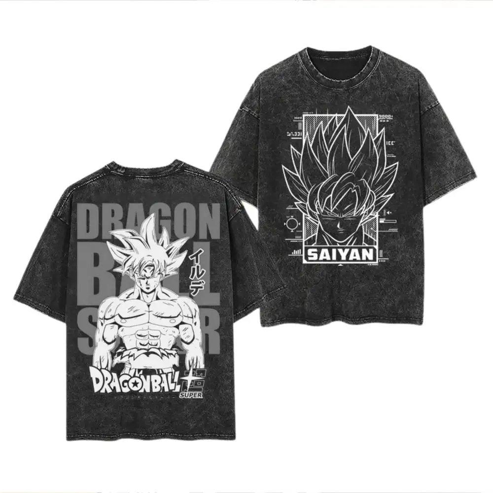 Anime Dragon Ball Cosplay Washed TShirt Cotton Short Sleeve Loose Large Casual Sports Fitness TShirt Mens Harajuku Clothing