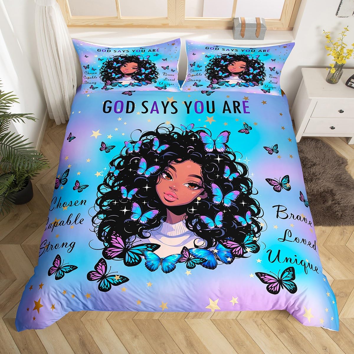 

Fantasy Black Girl Duvet Cover Sets for Kids Girls Women Teens Lightweight Quilt Covers African American Black Girl Bedding Sets EU Double(200x200cm)
