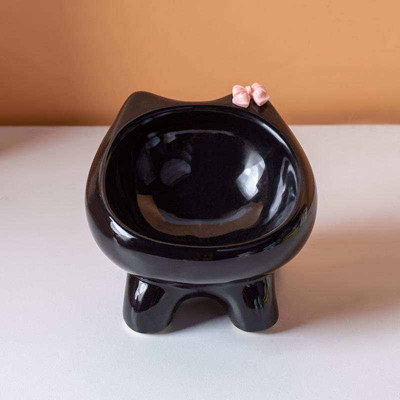 Cute Macaron Color Ceramic Cat Bowl Bow-Tie High-Leg Anti-Slip Large-Diameter Pet Food and Water Bowl Pet Supplies Cat Products