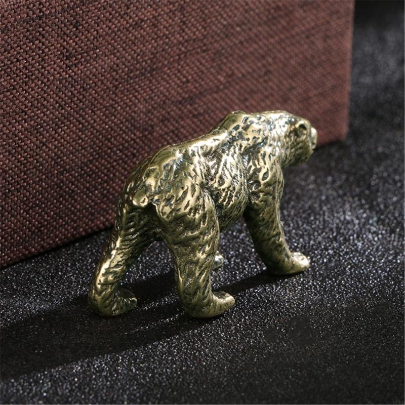 62KD Classical Antique Finish Bear Figurine Solid Brass Animal MiniatureOrnament For Living Room Office Decorative Accent