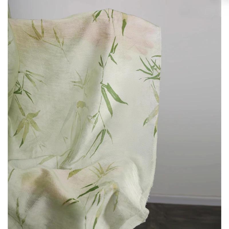 Light Green Checkered Watercolor Bamboo Leaf Fabric Chinese-style Printed Dyed Shirt Skirt Designer Fabrics for Sew Material