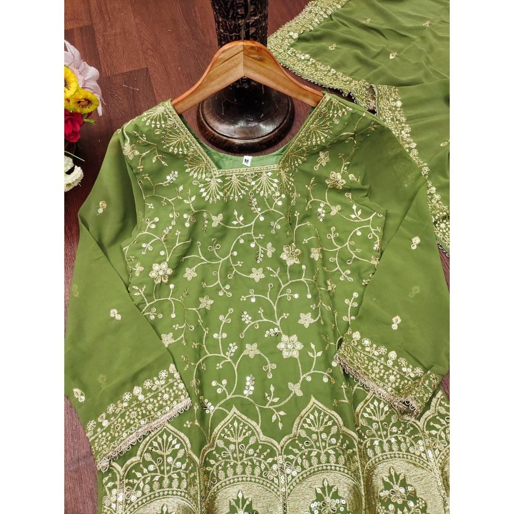 Presenting  New Designer Embroidered Fox Georgette Sharara Suit With Sequence Embroidered Work