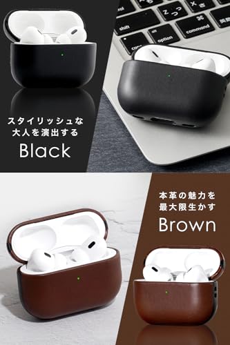 SIMON Tochigi Leather AirPods Pro 2 Leather Case [USB-C Compatible] (Tochigi Black)