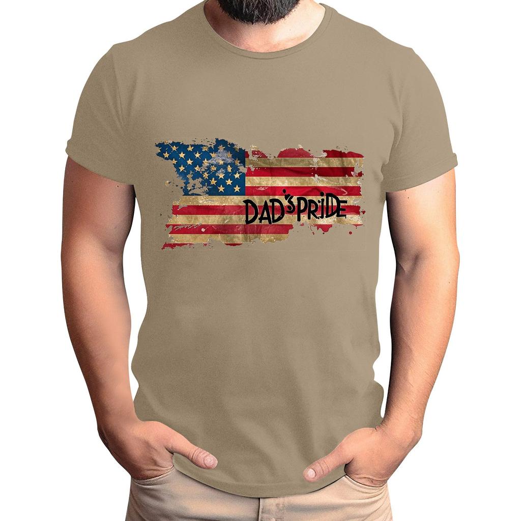 Tricou de Bărbați cu Imprimeu Steag pentru Ziua Tatălui, Top Lejer Casual cu Mânecă Scurtă