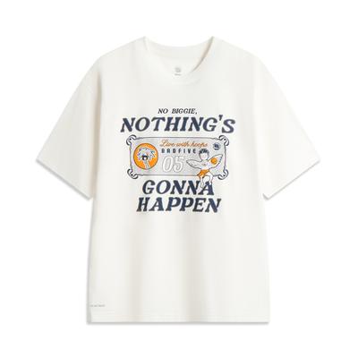 Li Ning Anti-Five Series Comfortable Simple Versatile Loose Shoulder Letter Print Short Sleeve T-Shirt Men Tops Off-White AHSV213-1