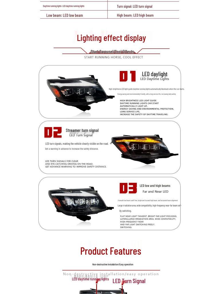 LED Flowing Turn Signal Headlight Assembly for 12-14 Toyota Hilux VIGO