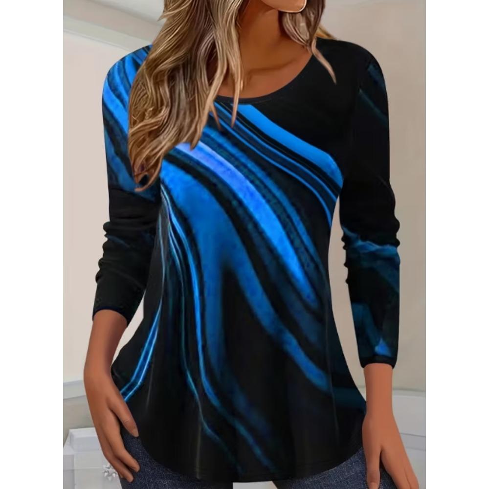 Large Women's Elegant Long Sleeve T-shirt - Black Purple Gradient Color Change