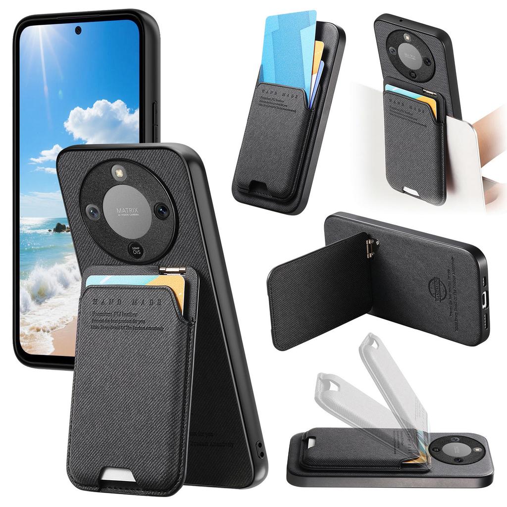 Phone Case For Honor Magic8 Lite 5G / X9d 5G / X70 5G Cloth Texture Leather + PC + TPU Cover with Card Holder Kickstand
