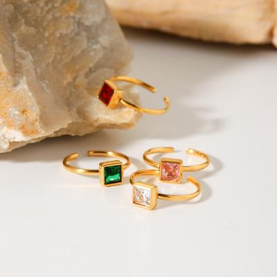 Titanium Steel Ring for Women, Niche Light Luxury High-end Stainless Steel Plated with 18K Gold, Inlaid Square Zircon Ri