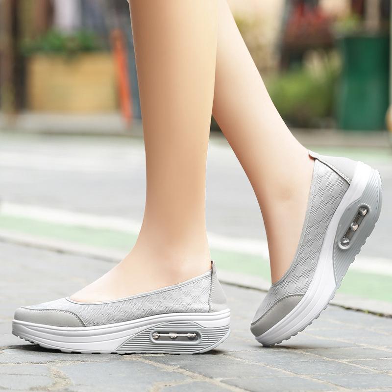 Mesh rocking shoes women's wedge heel air cushion thick sole heightening sports and leisure shoes nurse mother shoes