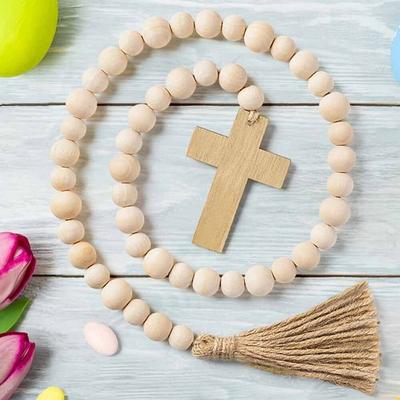 Ostern Religiöse Holzperlen-Girlande Natürliche Holzperlen Dekoration Feiertagsdekorationen Heimdekorationen Bauernhaus Rustikale Perlen