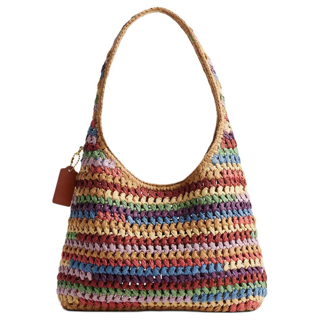 Coach Brooklyn 28 Gewebtes Design Magnetverschluss Stroh Und Kalbsleder Hobo Tasche Damen Hobo Tasche Mehrfarbig CDZ39-B4L38