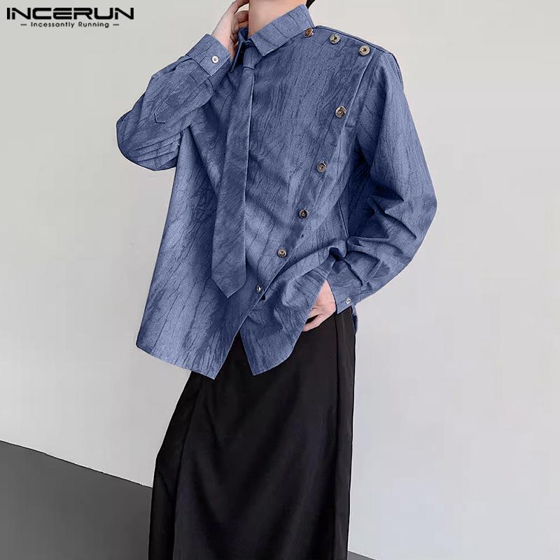 INCERUN Oversiezd Men Casual Lapel Neck Long Sleeve Side Buttons Tie-dyeing Shirts Tops