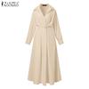 ZANZEA Frauen Casual Umlegekragen Langarm Lose Langes Kleid