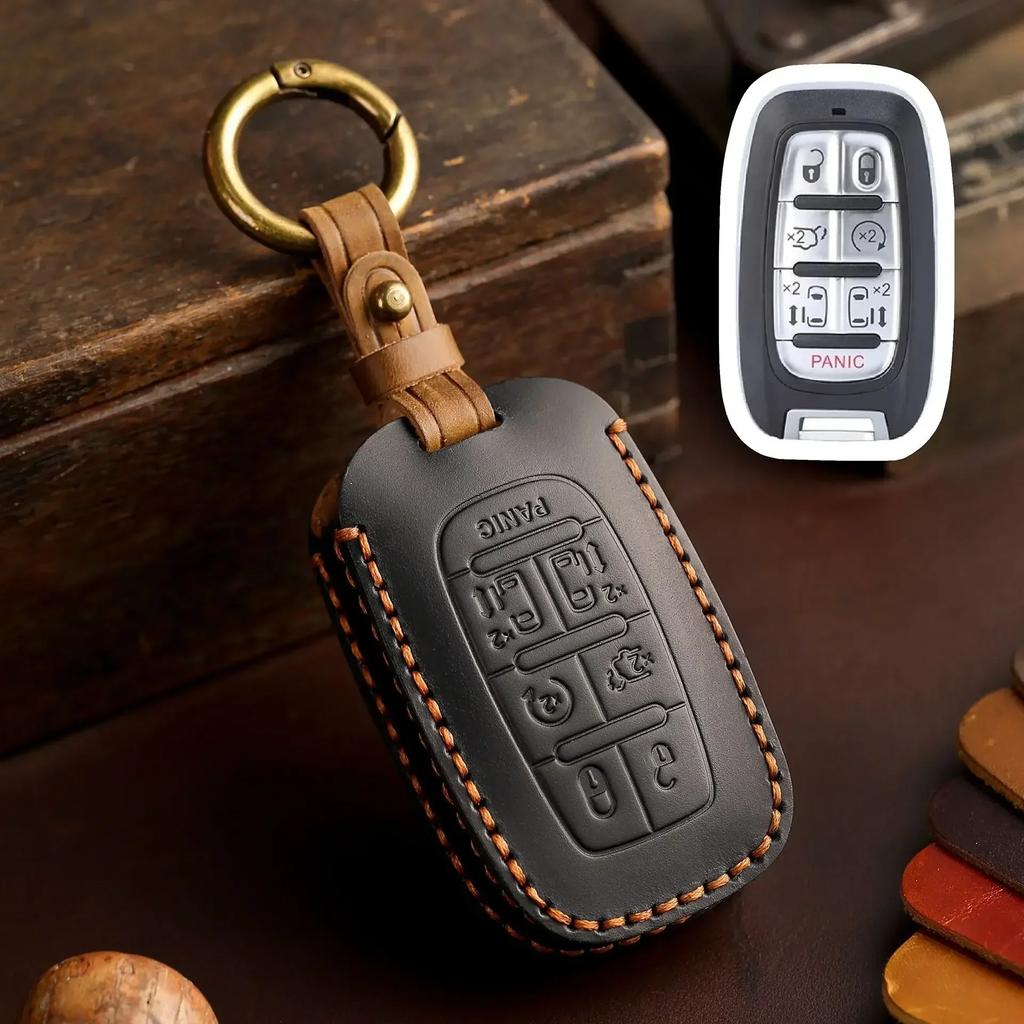 Leather Car Key Case Cover Holder Keychain Shell for Chrysler Pacifica 2017 2018 2019 2020 2025 2025 Voyager Smart Key Cover