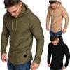 Men's Solid Color Raglan Sleeve Hoodie - Striped, Pleated, Long Sleeve for Autumn/Winter