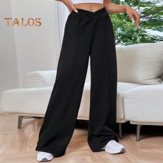 Damenhose, V-förmig, elastisch, hohe Taille, gerades weites Bein, lange Hose, einfarbig, lockere Passform, Jogginghose für den Alltag