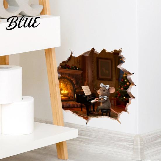Creative Holiday Room Decorations Christmas Mouse Wall Sticker 3D Realistic Cute Illustrations Decal Home Decor Gifts Waterproof PVC Decorative for