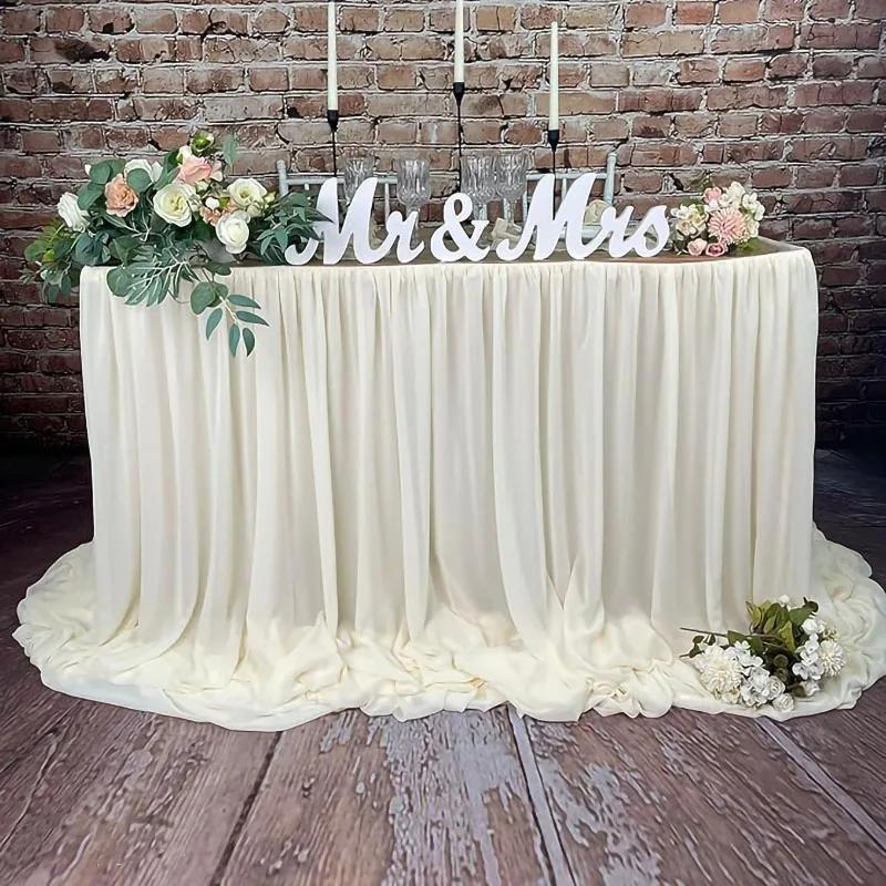 Chiffon Table Skirt Wedding Christmas Tablecloth Sheer Fabric for Sweetheart Table Birthday Party Cake Table Baby Shower Decor