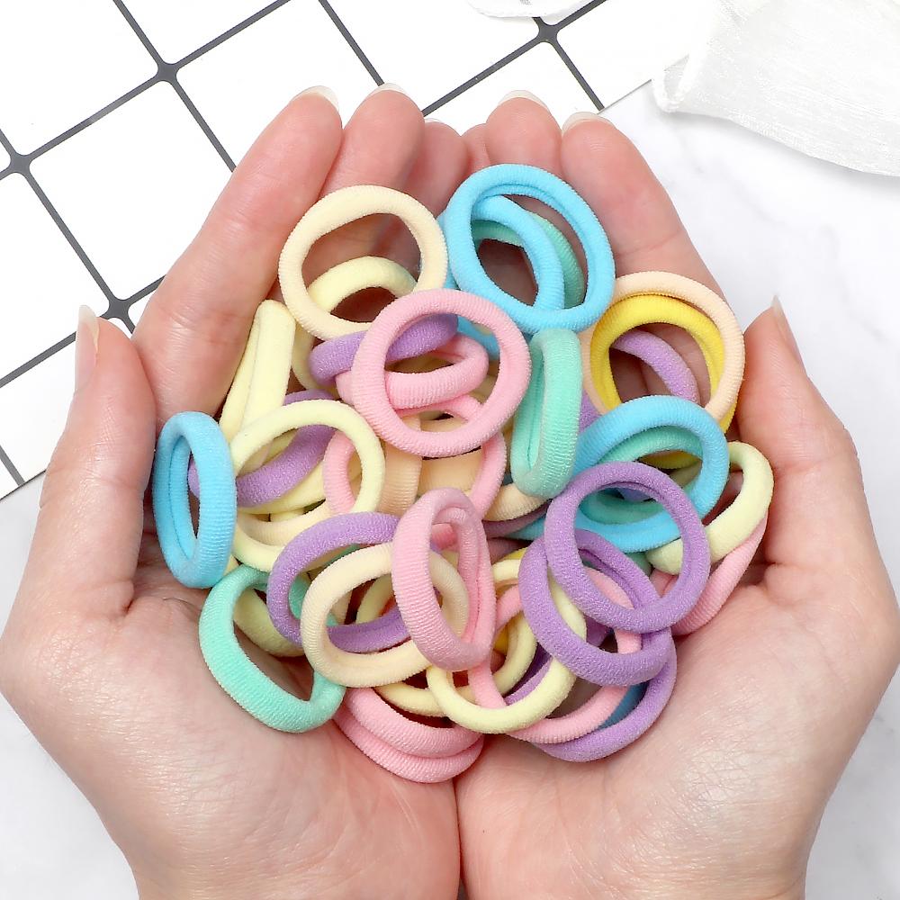100PCS 3cm Mixed Colors Hair Bands For Kids Elastic Headband Baby Girl Headwear Scrunchies Hair Accessories Gift Ponytail Holder