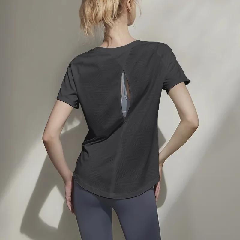 Damska letnia koszulka z krótkim rękawem do jogi i pilatesu - Luźny, oddychający T-shirt do biegania i fitnessu