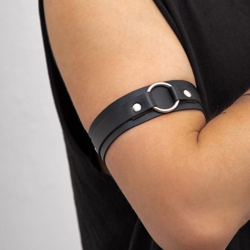 Fashion PU Shirt Sleeve Holder Adjustable Armlet Bracelets for Nightclub Male
